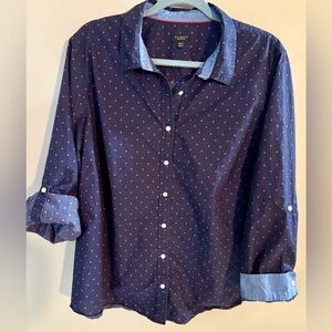 Talbots 22 WP Navy Shirt with Red Polka Dots